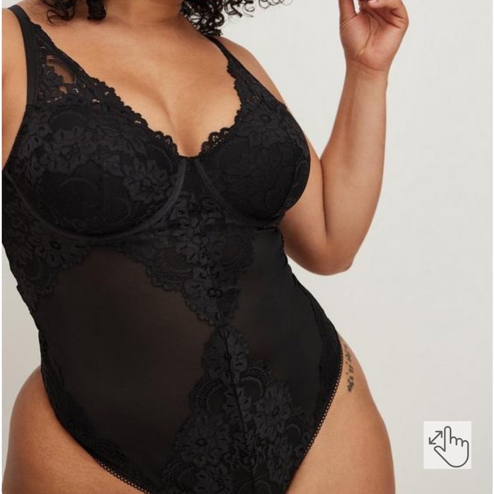 Torrid black and lace thong body suit